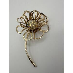 Vintage Sarah Coventry Signed Flower Rhinestone Aurora Borealis Brooch Pin